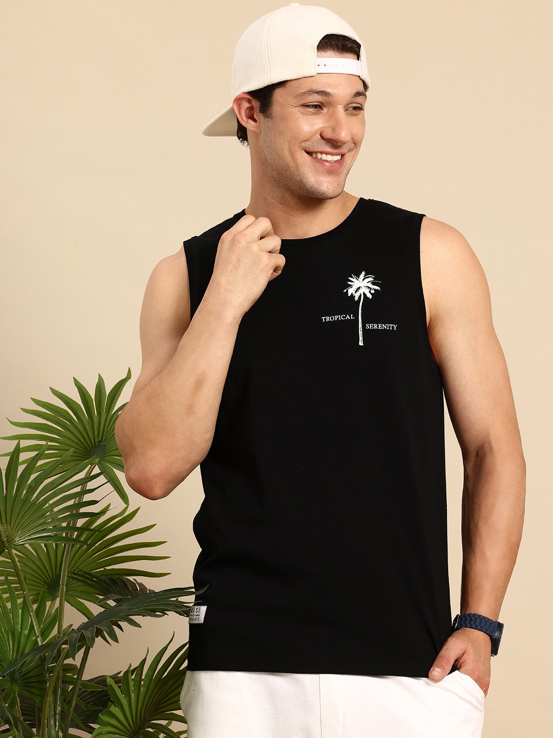 

Mast & Harbour Solid Oversized Pure Cotton T-shirt with Graphic Print Detail, Black