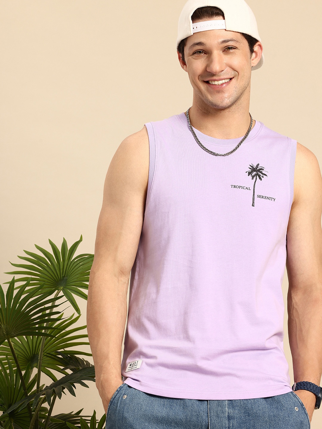 

Mast & Harbour Pure Cotton Sleeveless Oversized T-shirt, Lavender