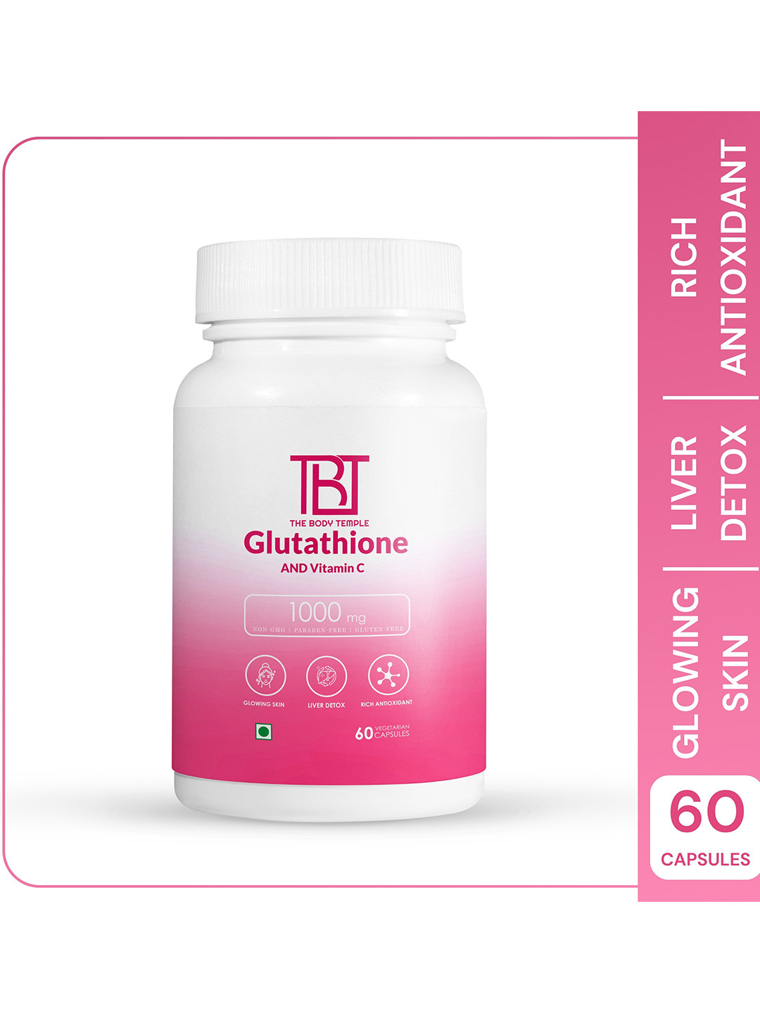 

The Body Temple L-Glutathione & Vitamin C Immune Support Capsules For Radiant Skin- 60Pc, White