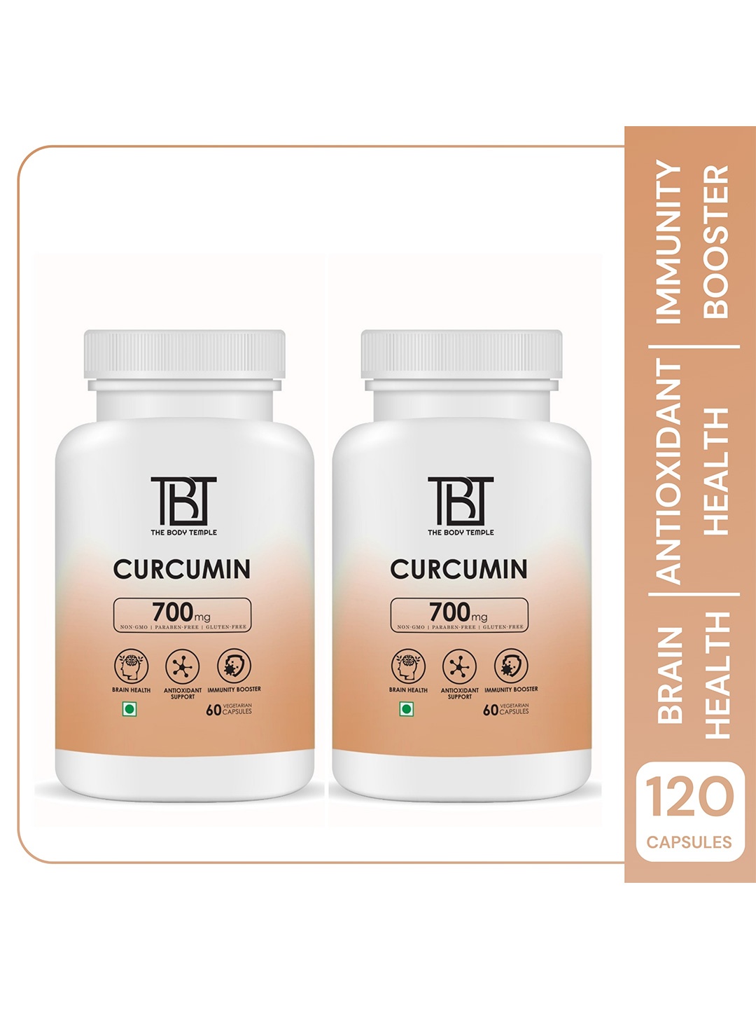 

The Body Temple Set of 2 Curcumin 700mg Capsules for Immunity - 60 Capsules Each, White