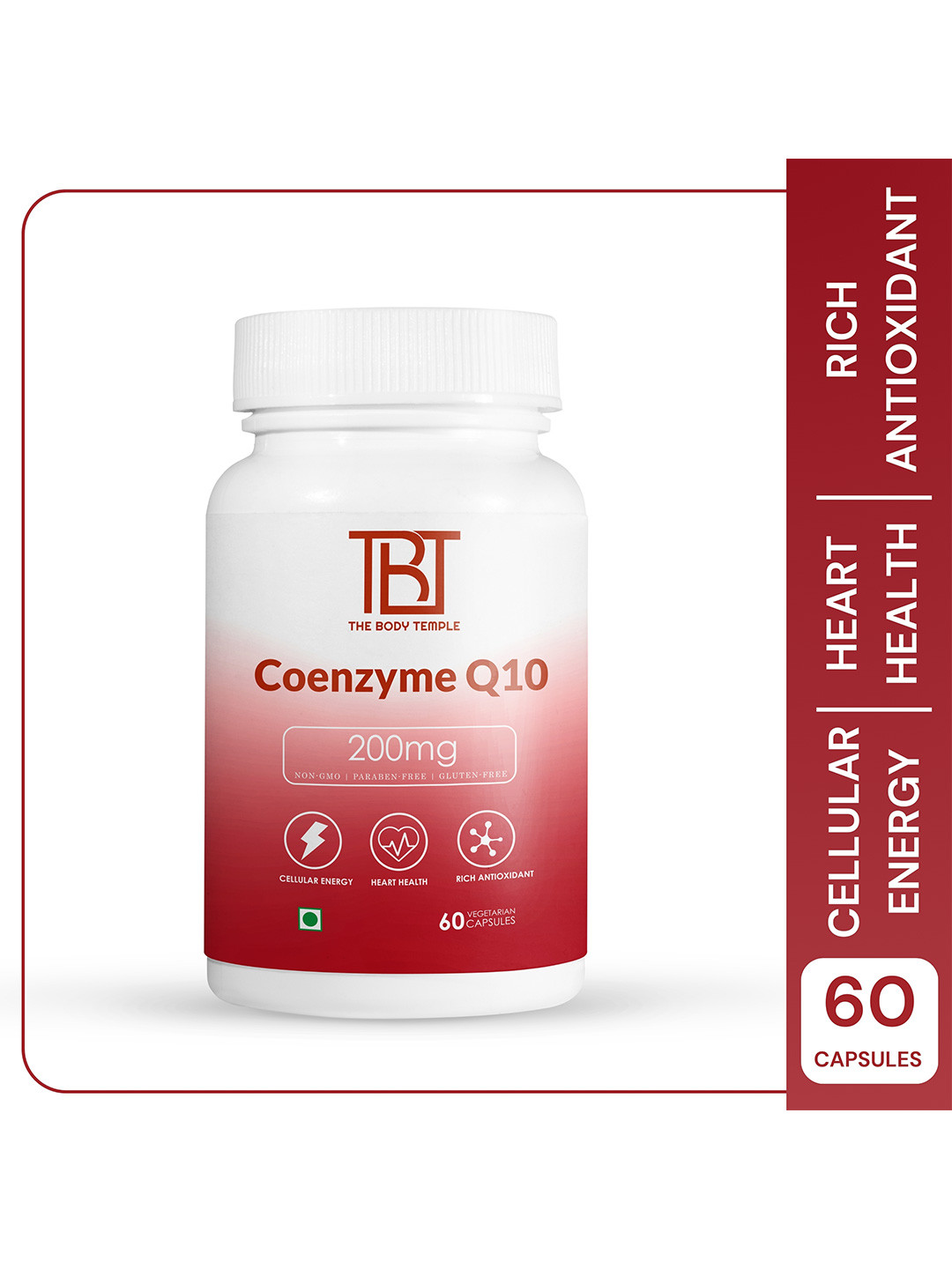 

The Body Temple Coenzyme Q10 200 mg High Absorption With Piperine Extract- 60 N, White