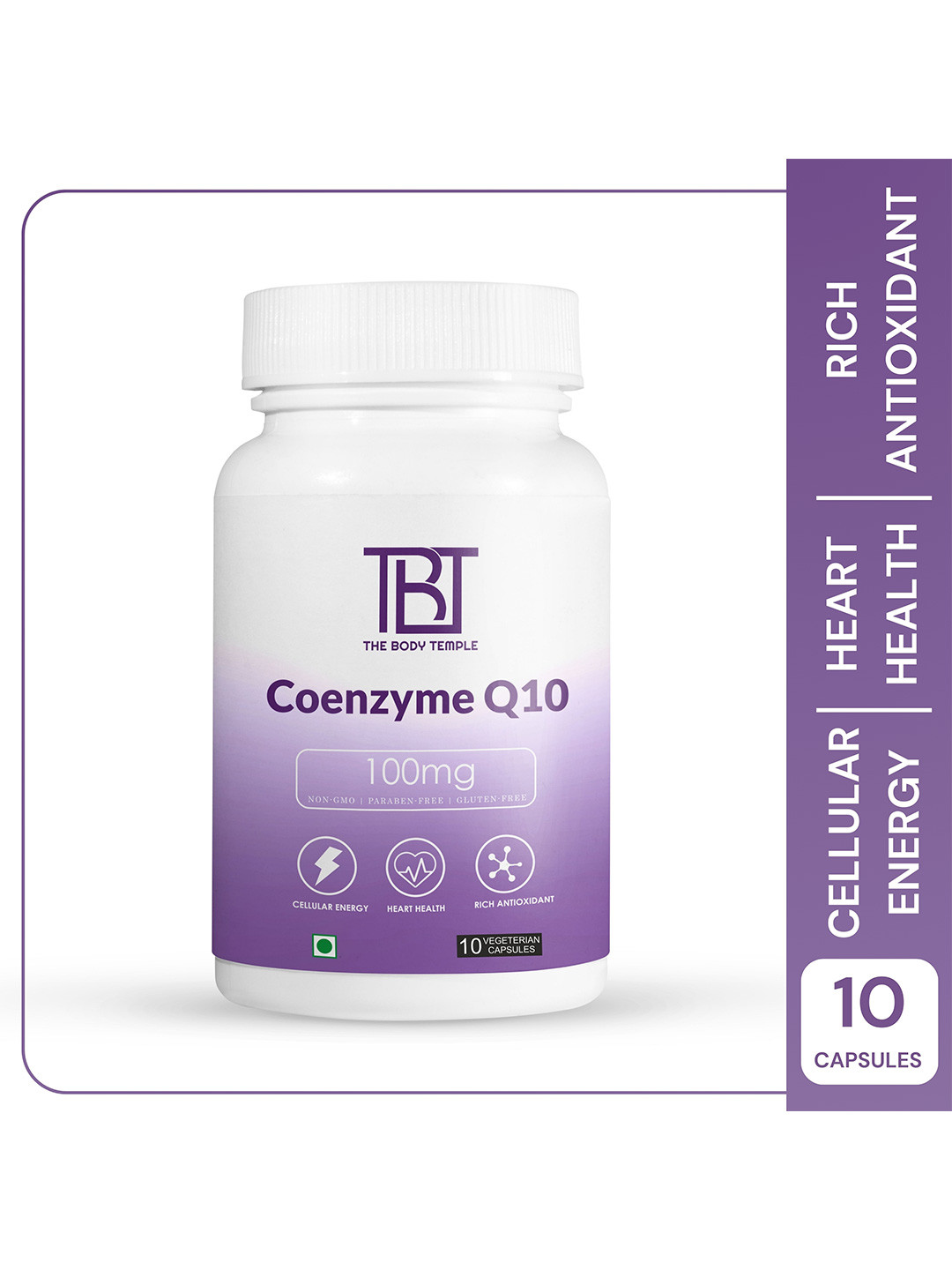 

The Body Temple Coenzyme (100mg) Q10 Capsules for Cellular Energy & Heart Health - 10 Nos, White