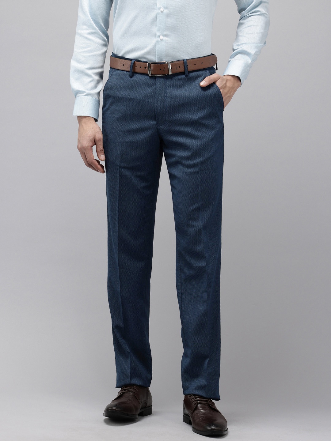 

Van Heusen Men Self Design Textured Custom Fit Formal Trousers, Navy blue