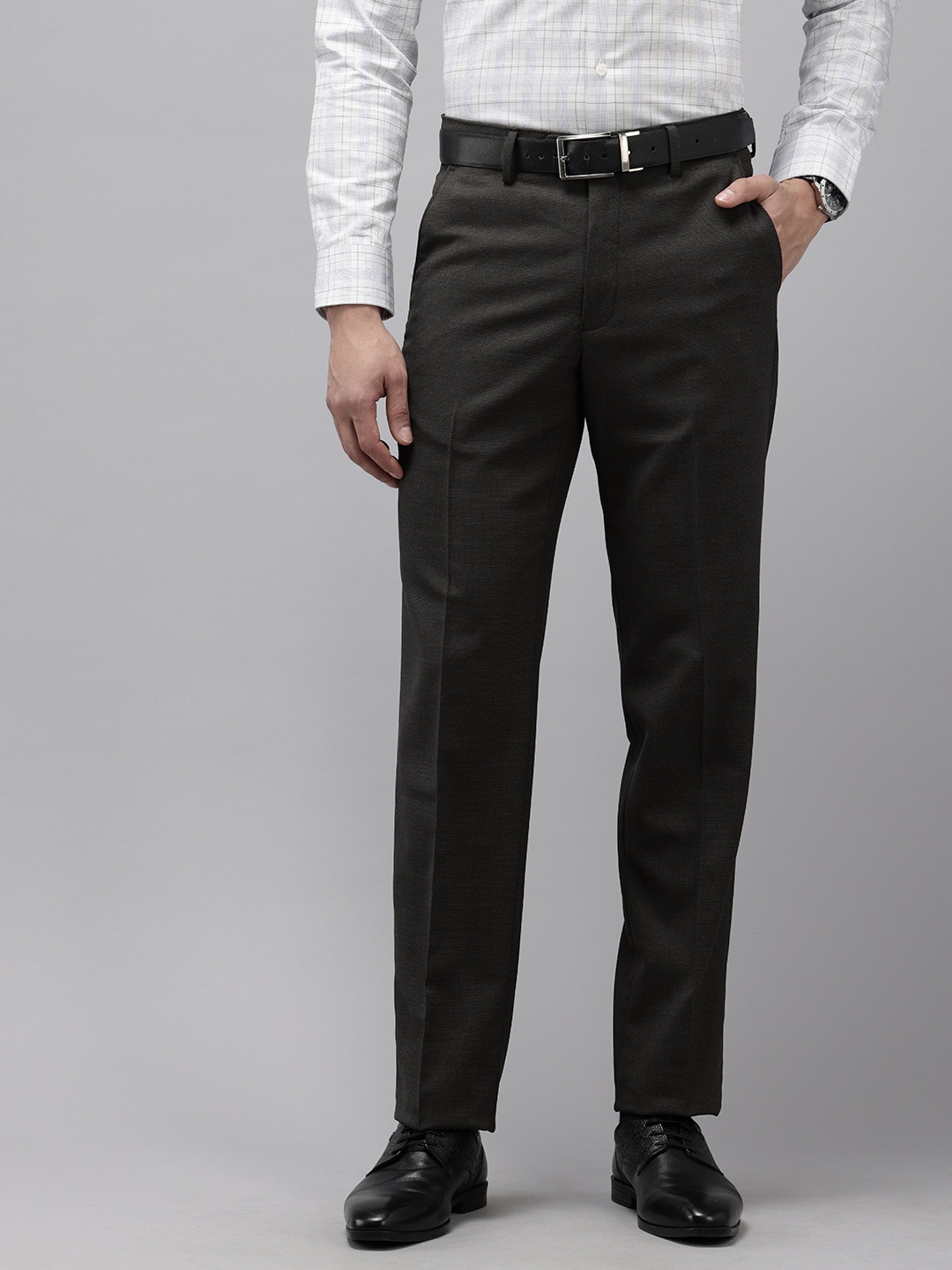 

Van Heusen Men Textured Trousers, Grey