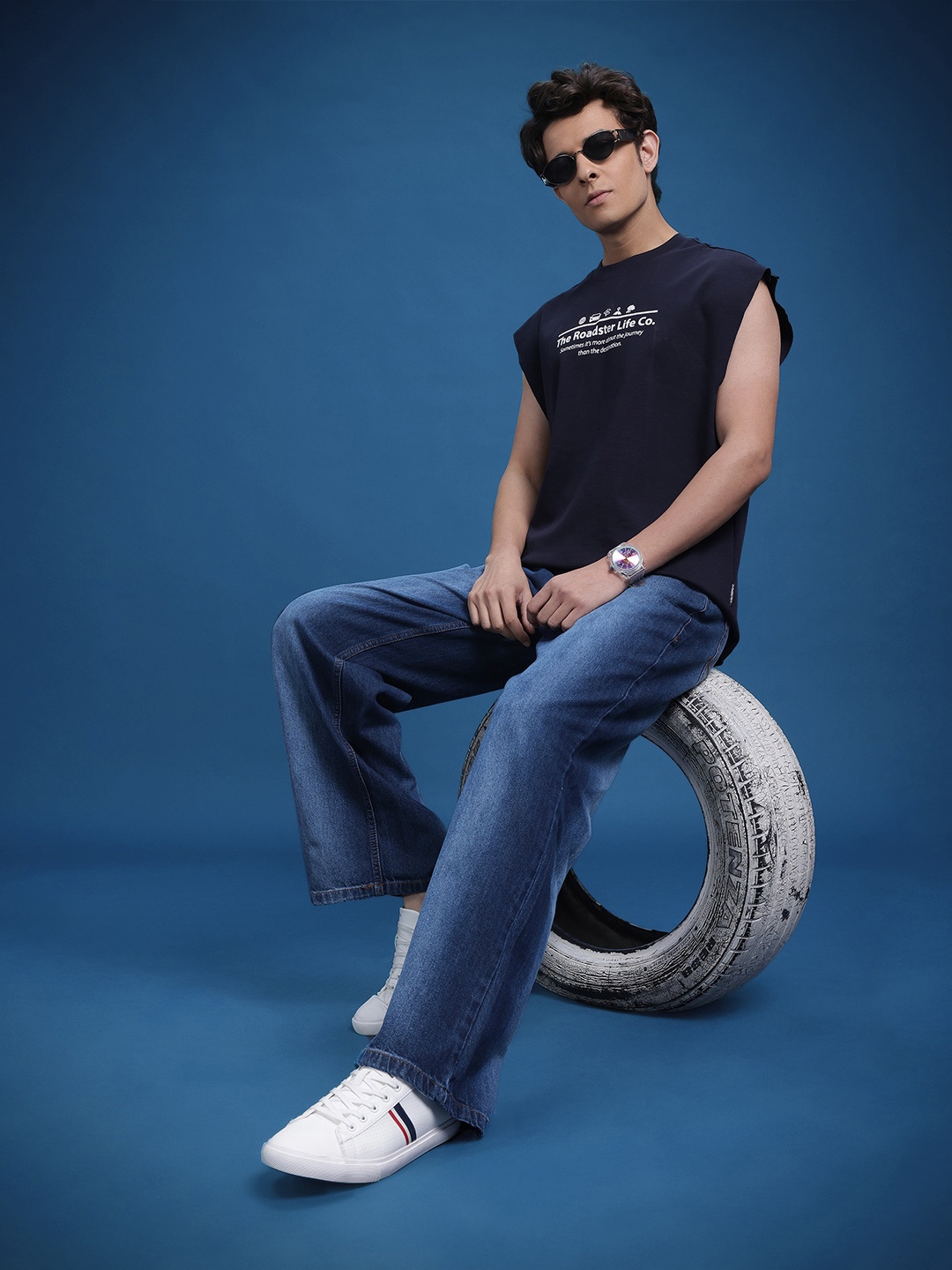 

The Roadster Life Co. Men Wide Leg Jeans, Navy blue