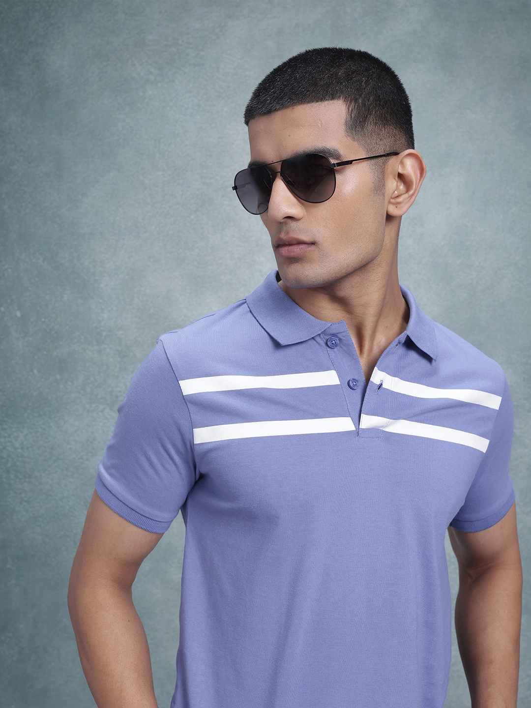 

The Roadster Life Co. Men Striped Polo Collar T-shirt, Purple