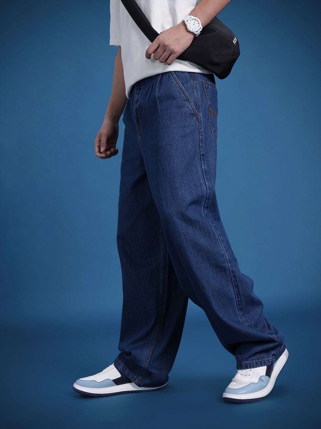 

The Roadster Life Co. Men Pleated Baggy Jeans, Navy blue