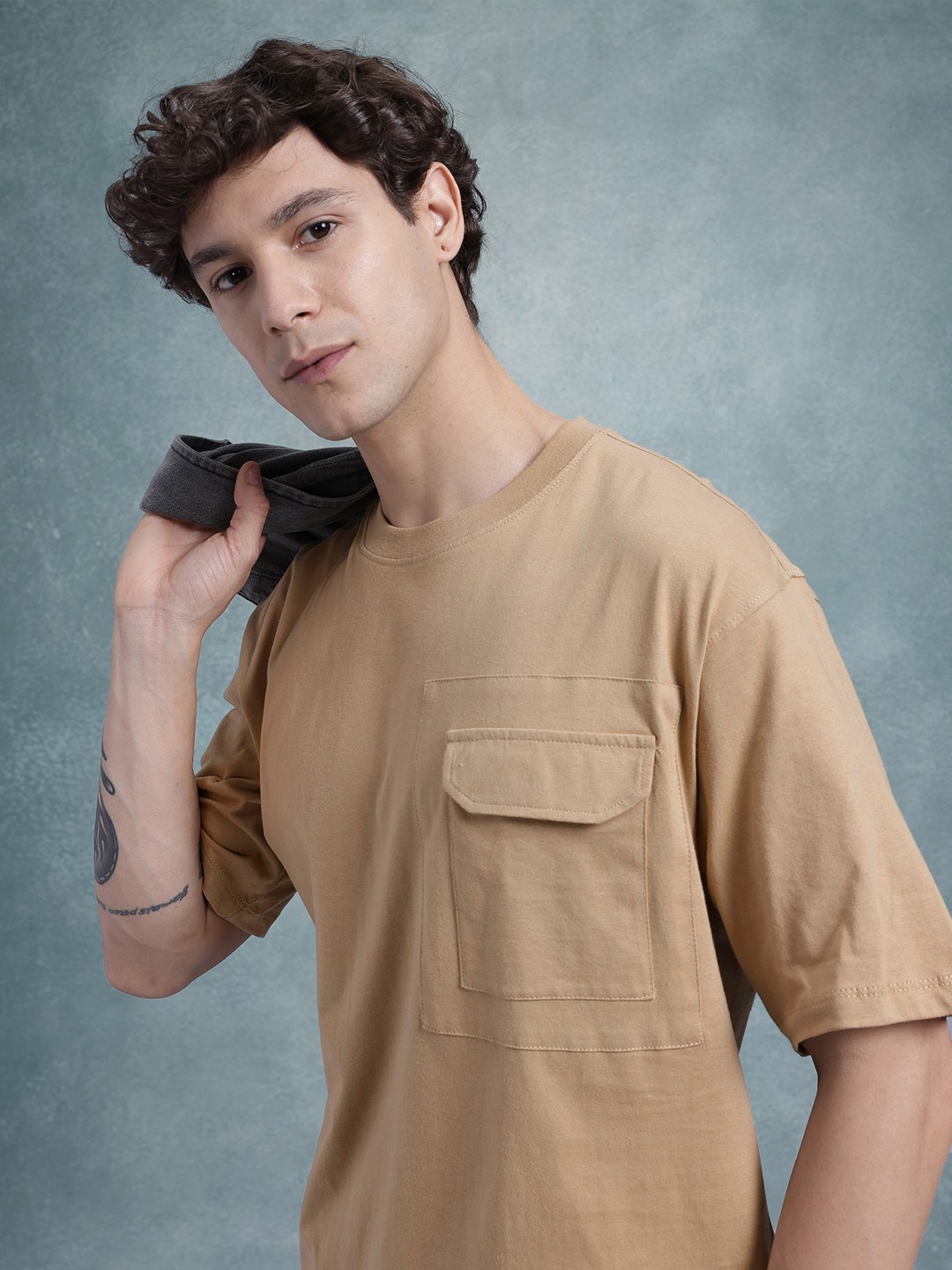 

The Roadster Life Co. Men Pure Cotton Relaxed Fit T-shirt, Beige