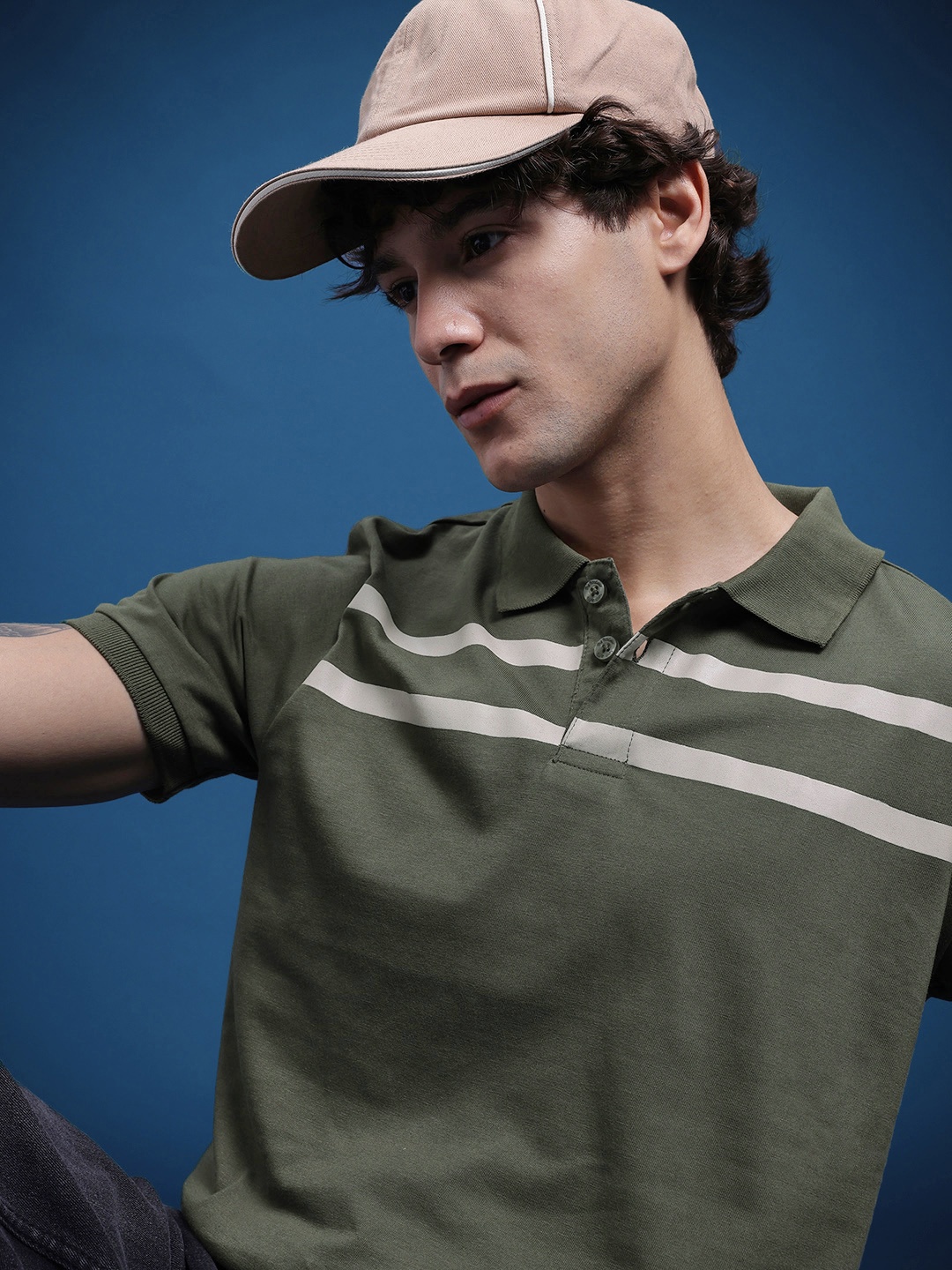 

The Roadster Life Co. Striped Polo Collar T-shirt, Olive