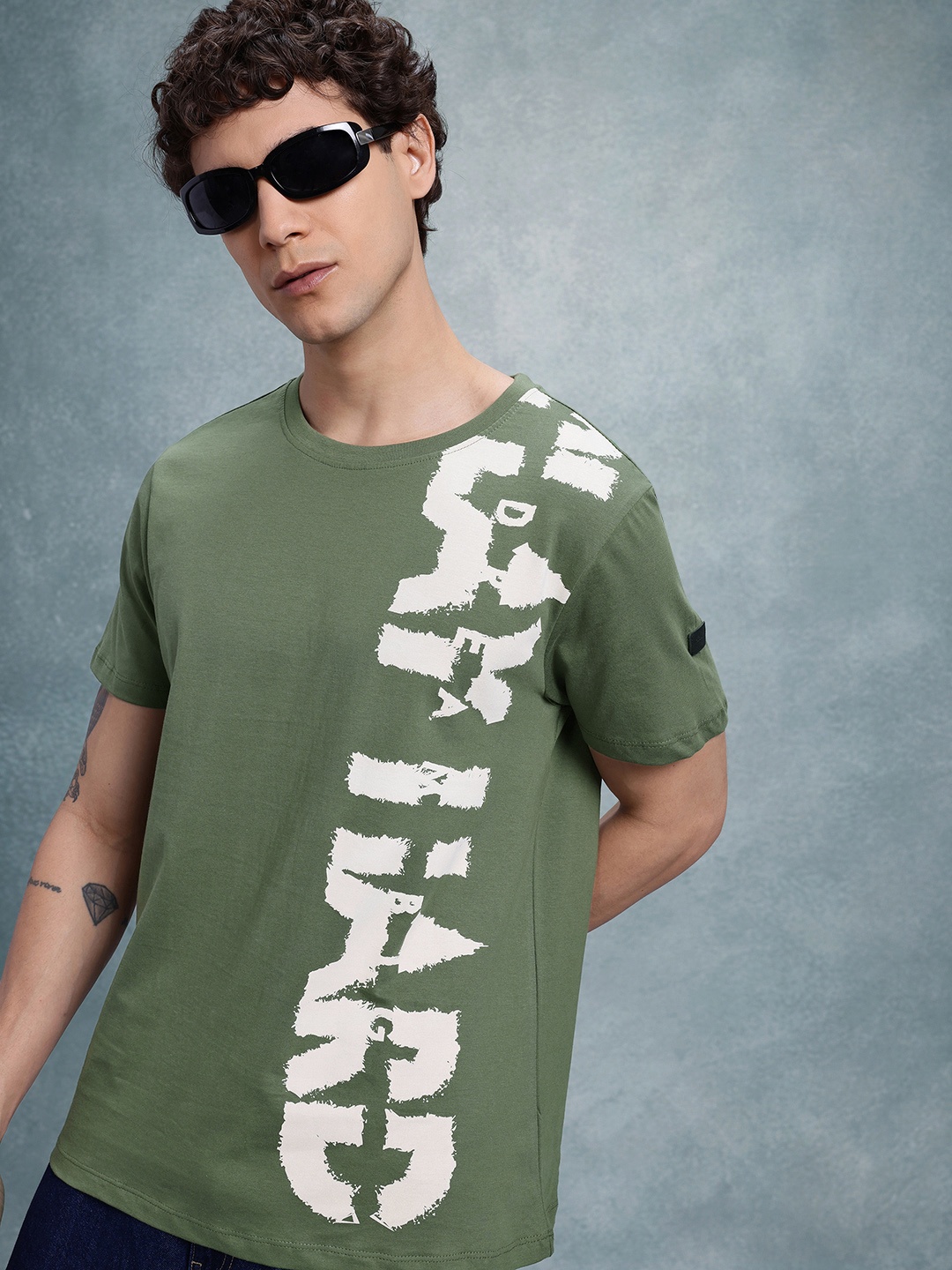 

The Roadster Life Co. Printed Pure Cotton T-shirt, Olive