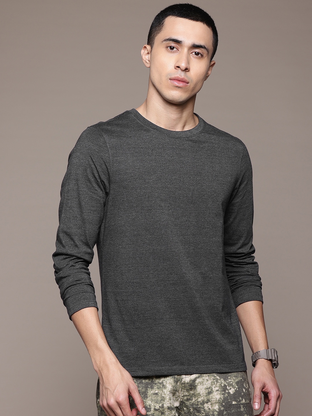 

The Roadster Lifestyle Co. Round Neck Long Sleeve T-shirt, Charcoal