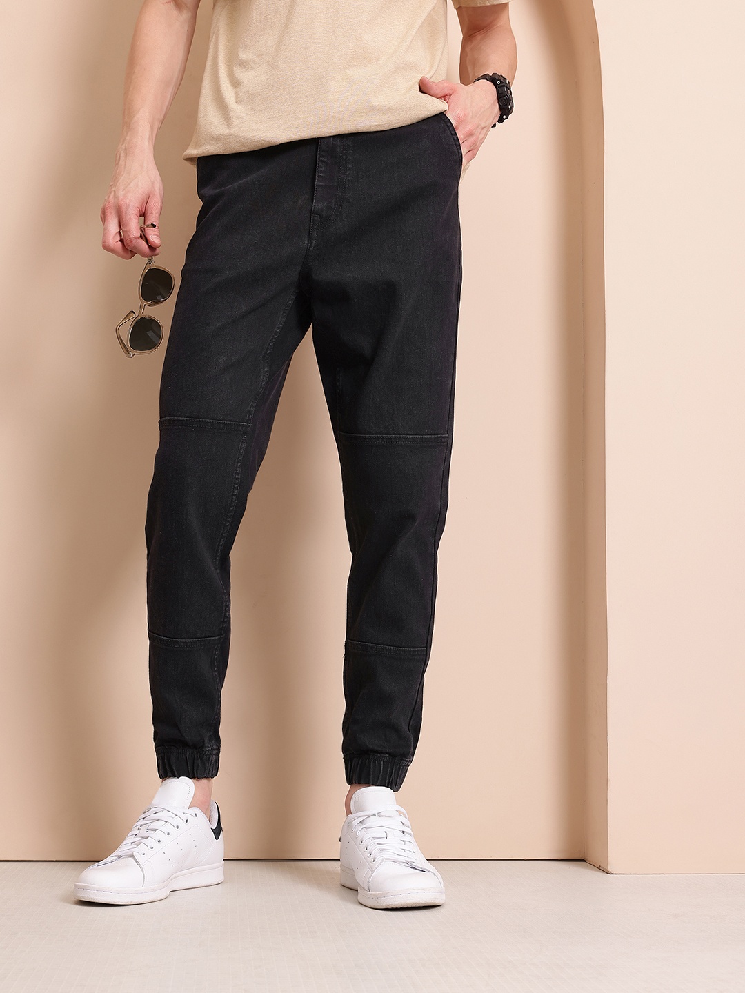 

Mast & Harbour Men Stretchable Jogger Style Jeans, Black