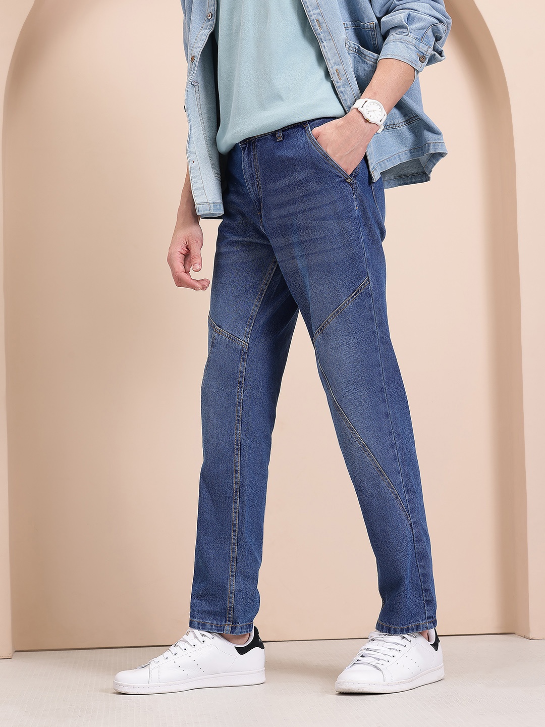 

Mast & Harbour Men Regular Fit Paneled Jeans, Blue