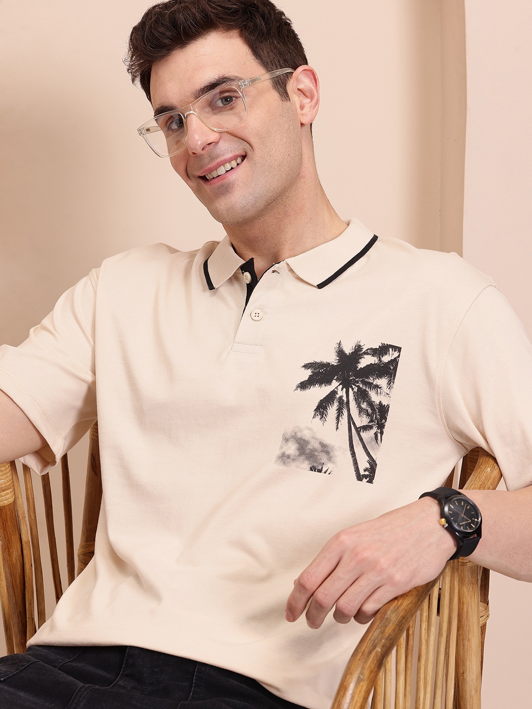 

Mast & Harbour Tropical Print Polo T-shirt, Beige