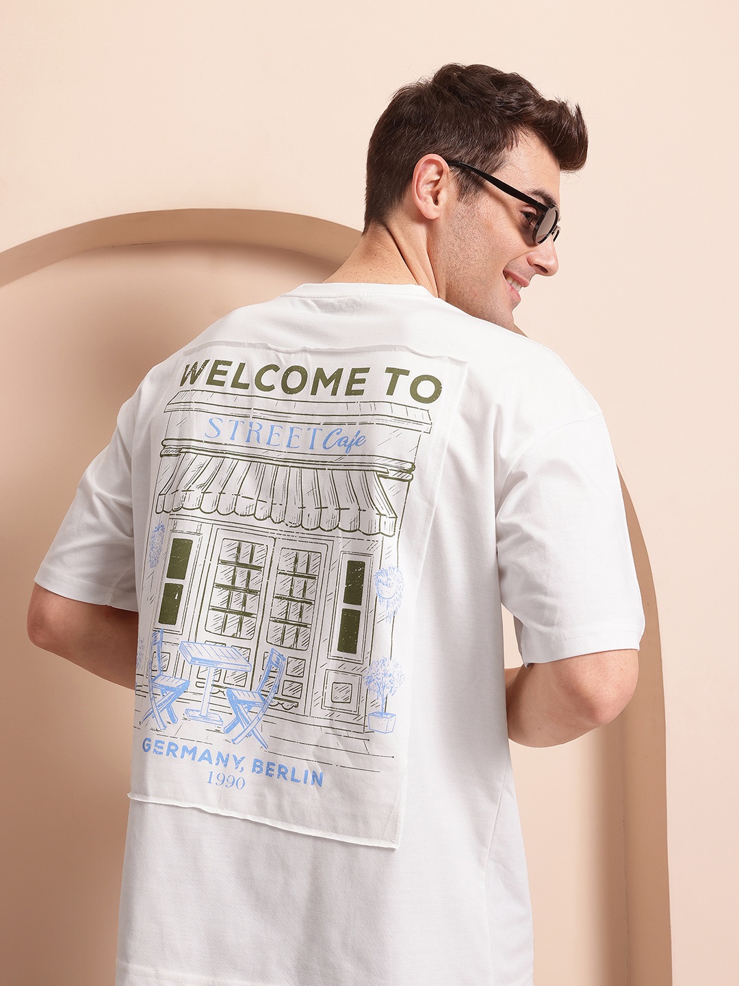

Mast & Harbour Printed Drop-Shoulder Sleeves Relaxed Fit T-shirt, White