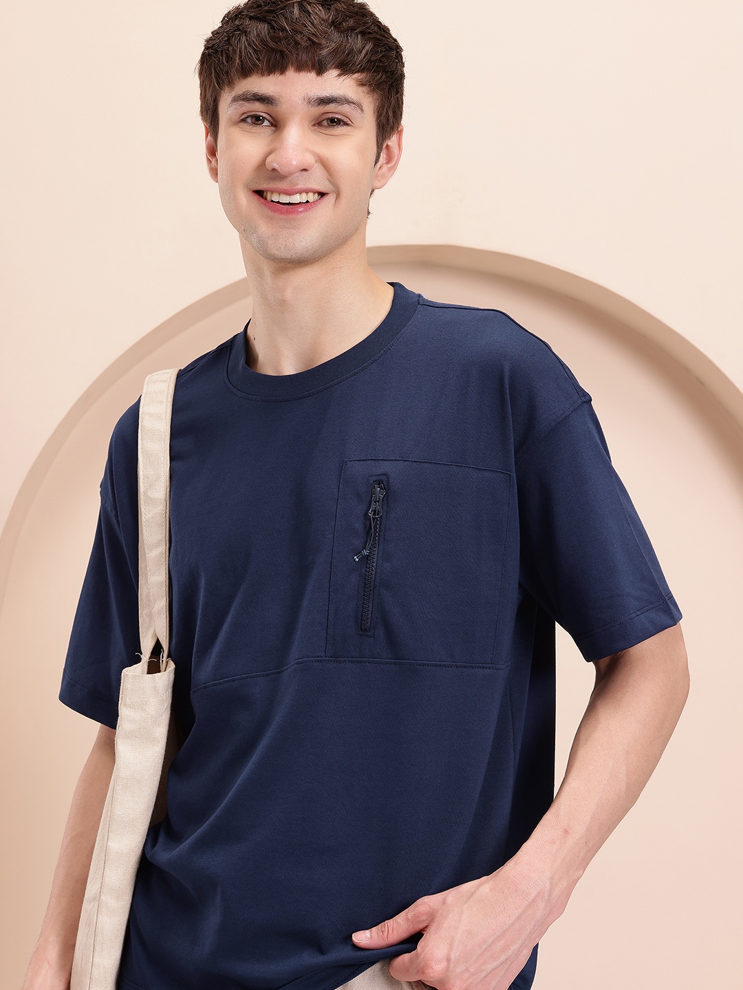 

Mast & Harbour Relaxed Fit Zip Detail T-shirt, Navy blue