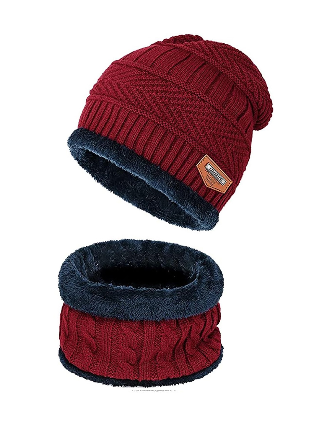 

Wearslim Unisex Woollen Beanie Cap & Neck Warmer, Red