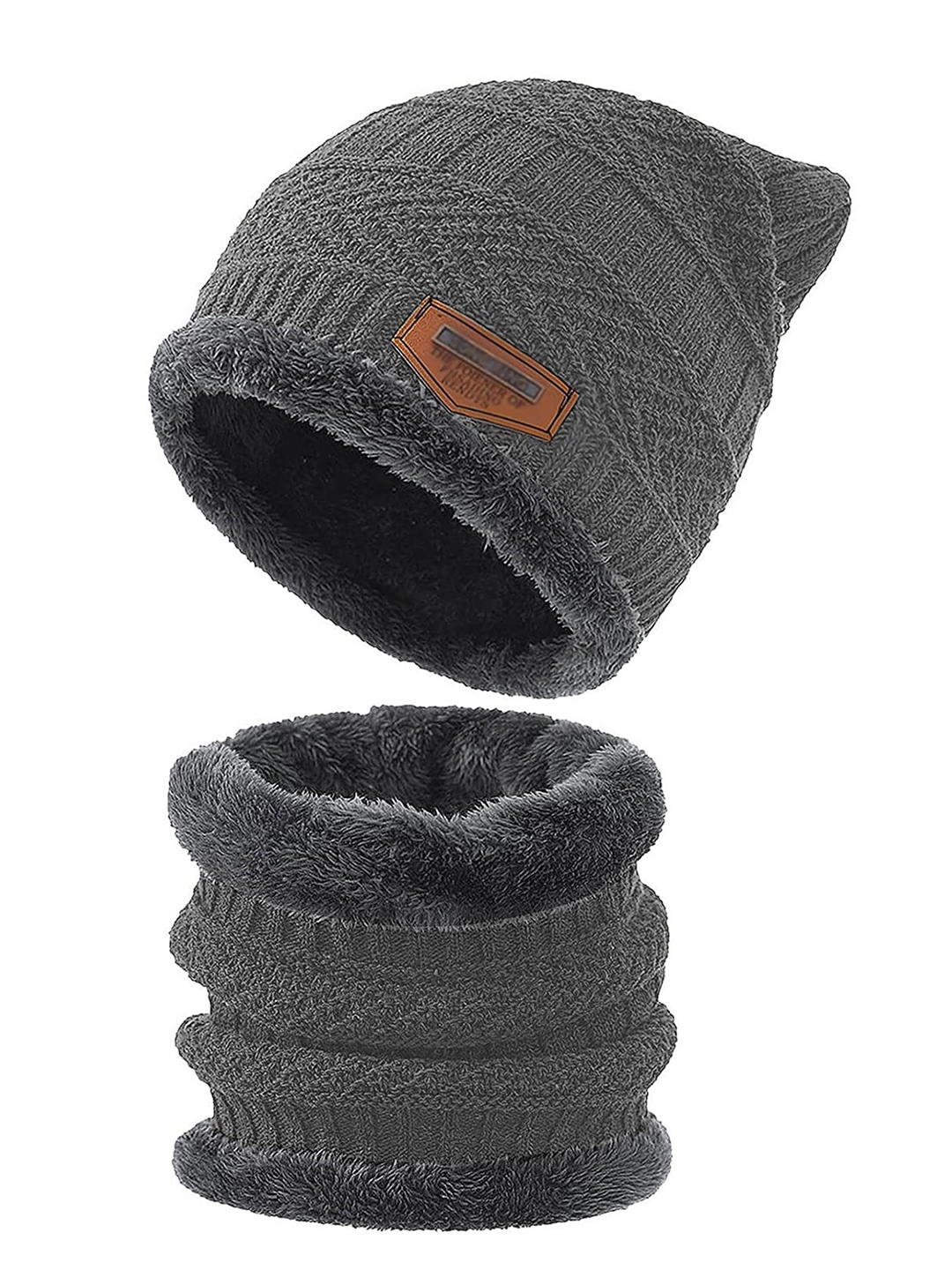 

Wearslim Unisex Self Design Woollen Winter Beanie And Neck Warmer, Grey