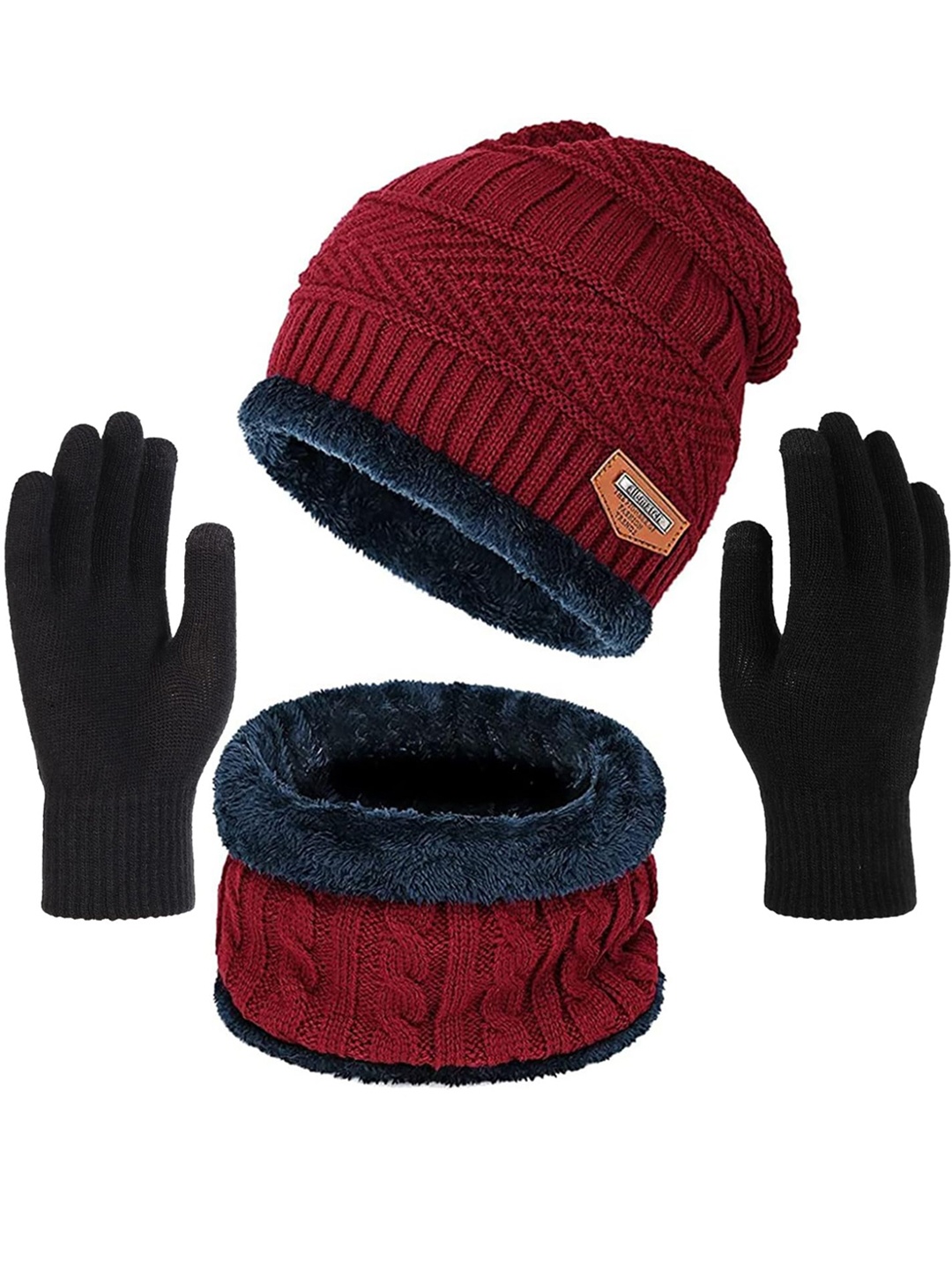 

Wearslim Unisex Woollen Winter Cap & Gloves Set, Red