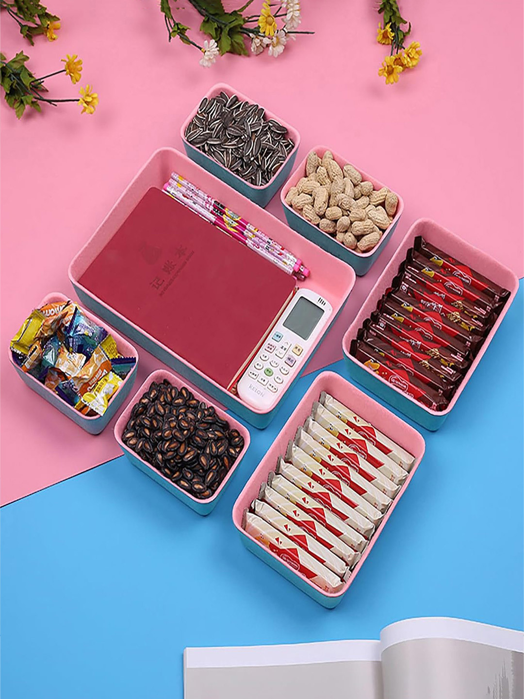 

HOUSE OF QUIRK Pink and Blue 7 Pieces Regular Drawer Organisers