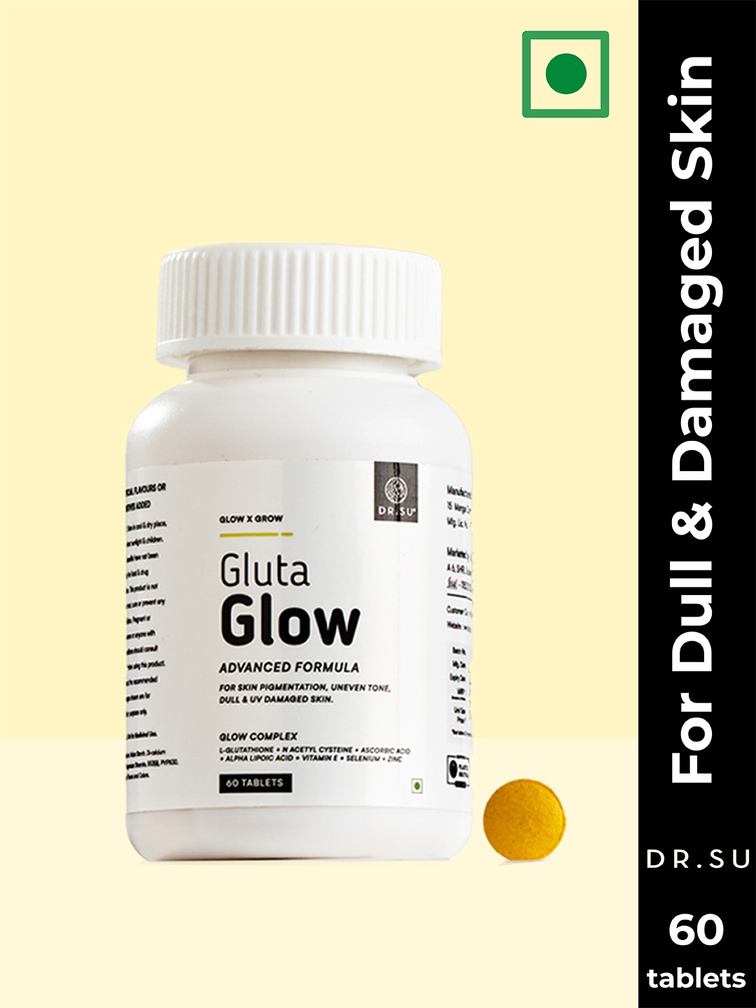 

Dr. Su 500 mg L-Glutathione Tablets for Radiant Skin Glow - 60 Tablets, White