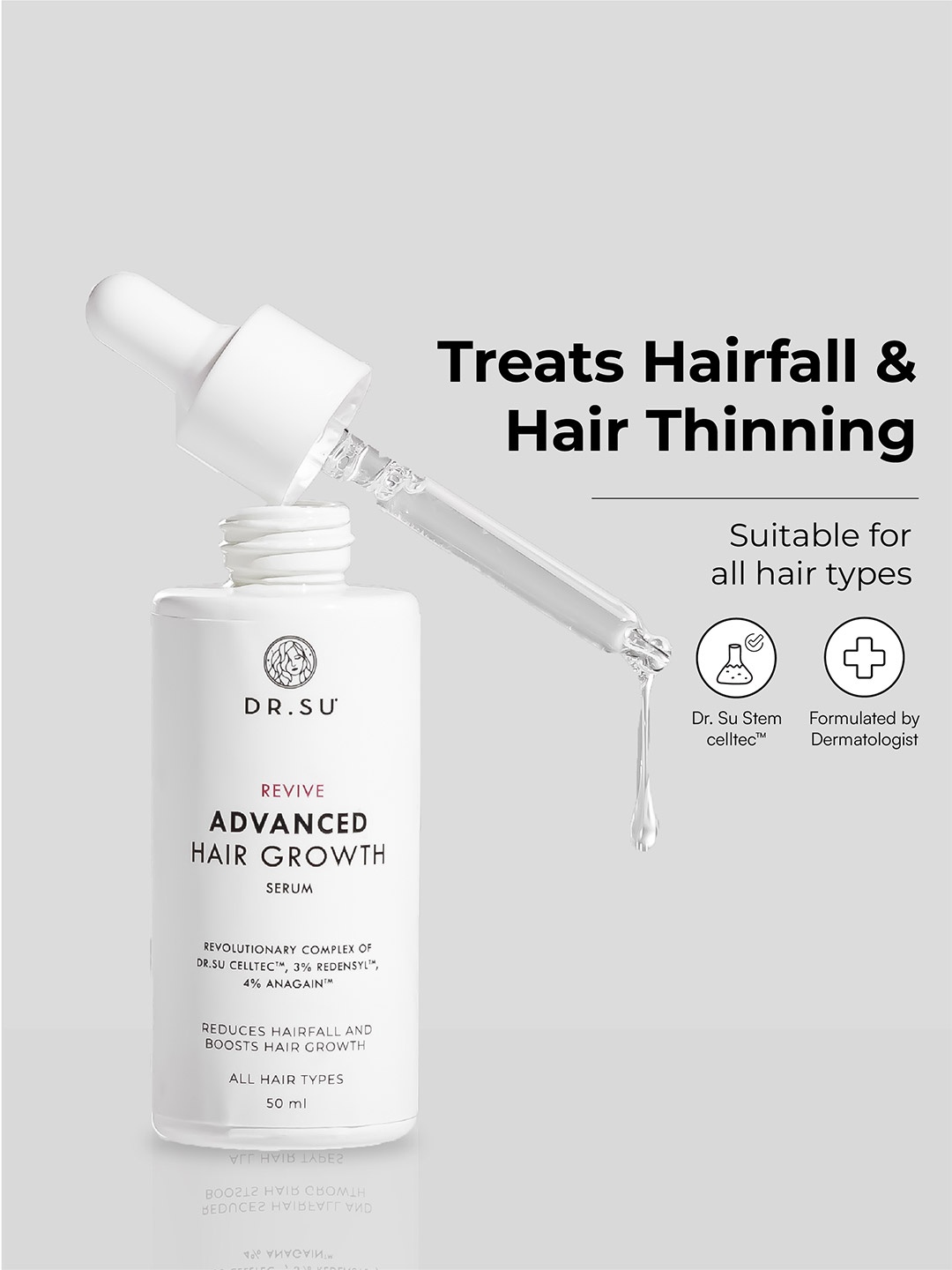 

Dr. Su Hair Growth Serum with Anagain, Redenysl & Dr.Su CellTec - 50 ml, White
