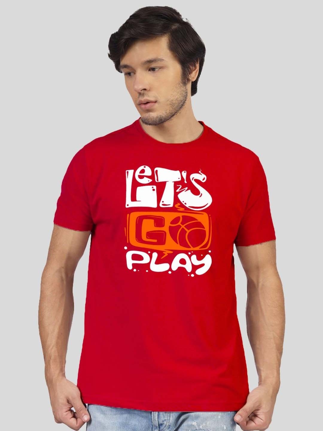 

Greylongg Men Typography Printed Round Neck Cotton T-shirt, Red