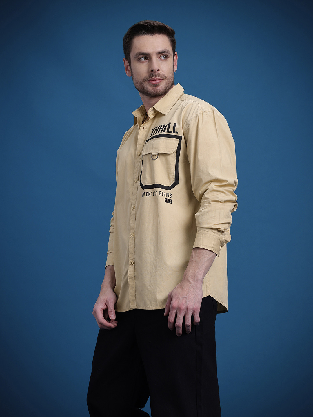 

The Roadster Life Co. Typography Printed Relaxed Fit Casual Shirt, Beige
