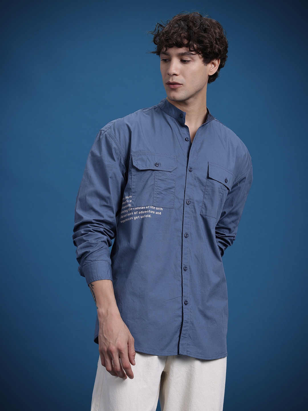 

The Roadster Life Co. Typography Printed Relaxed Fit Casual Shirt, Blue