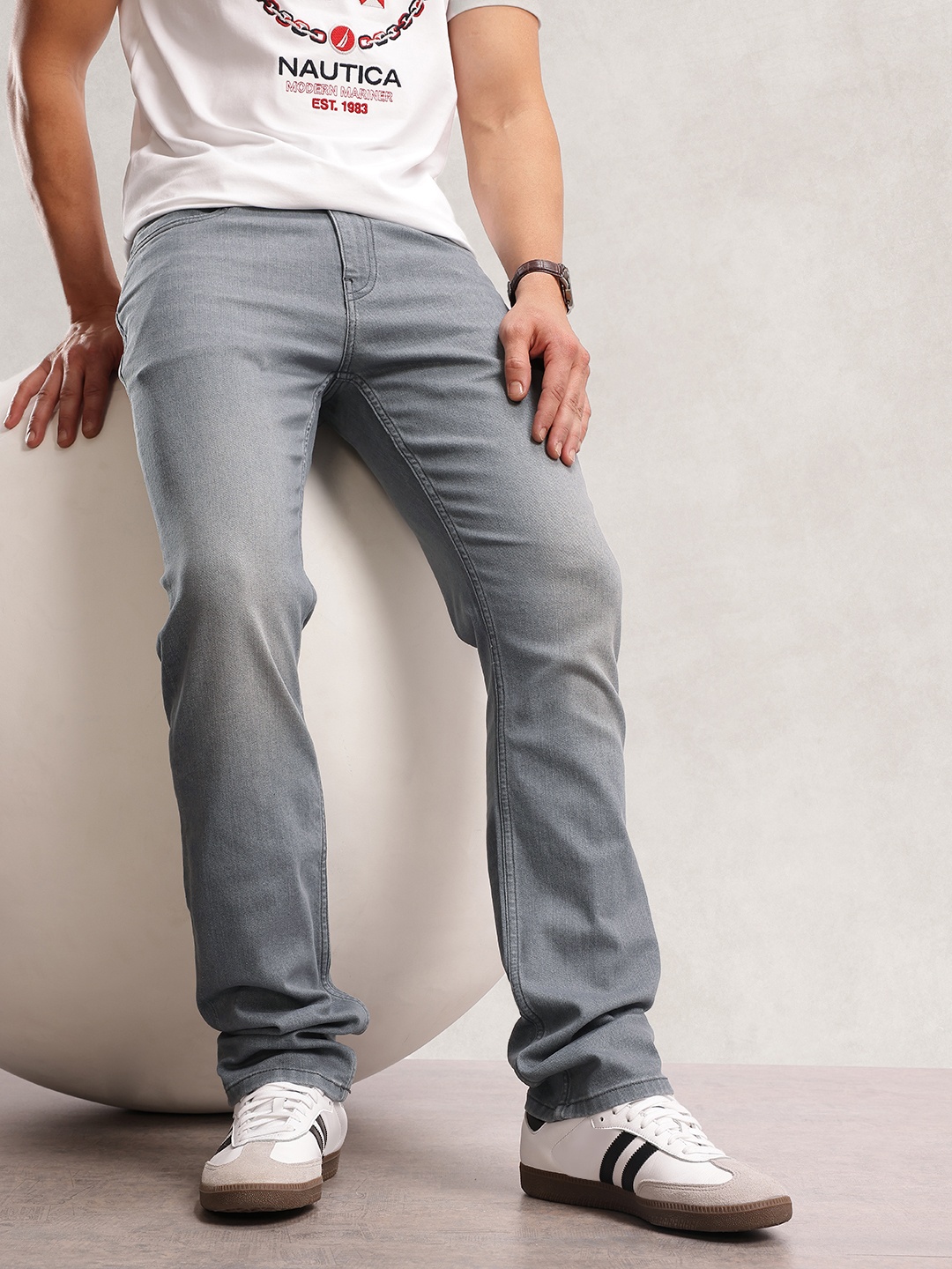 

Nautica Men Straight Fit Light Fade Stretchable Jeans, Grey