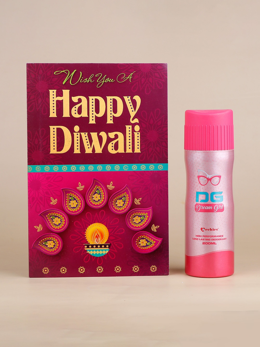

Archies Pink & Blue Auspicious Diwali Wishes Card With Deodorant Gift Set
