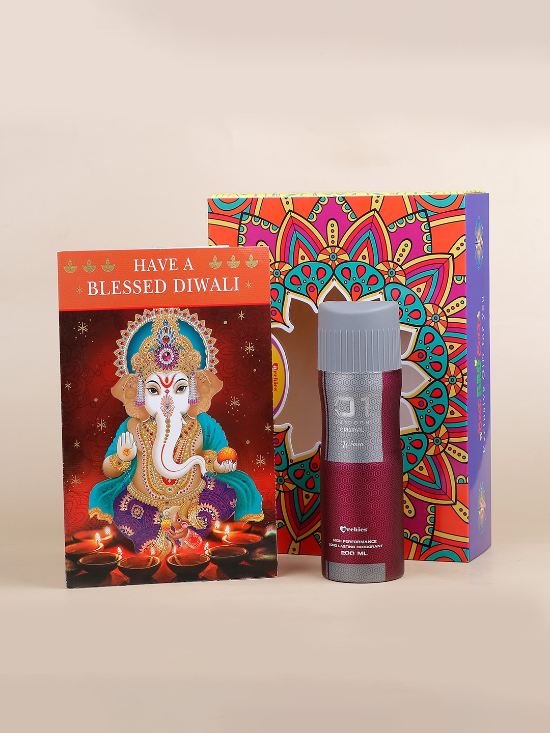 Archies White & Blue Lord Ganesha Diwali Blessings Card With Deodorant Gift Set - 200 ml