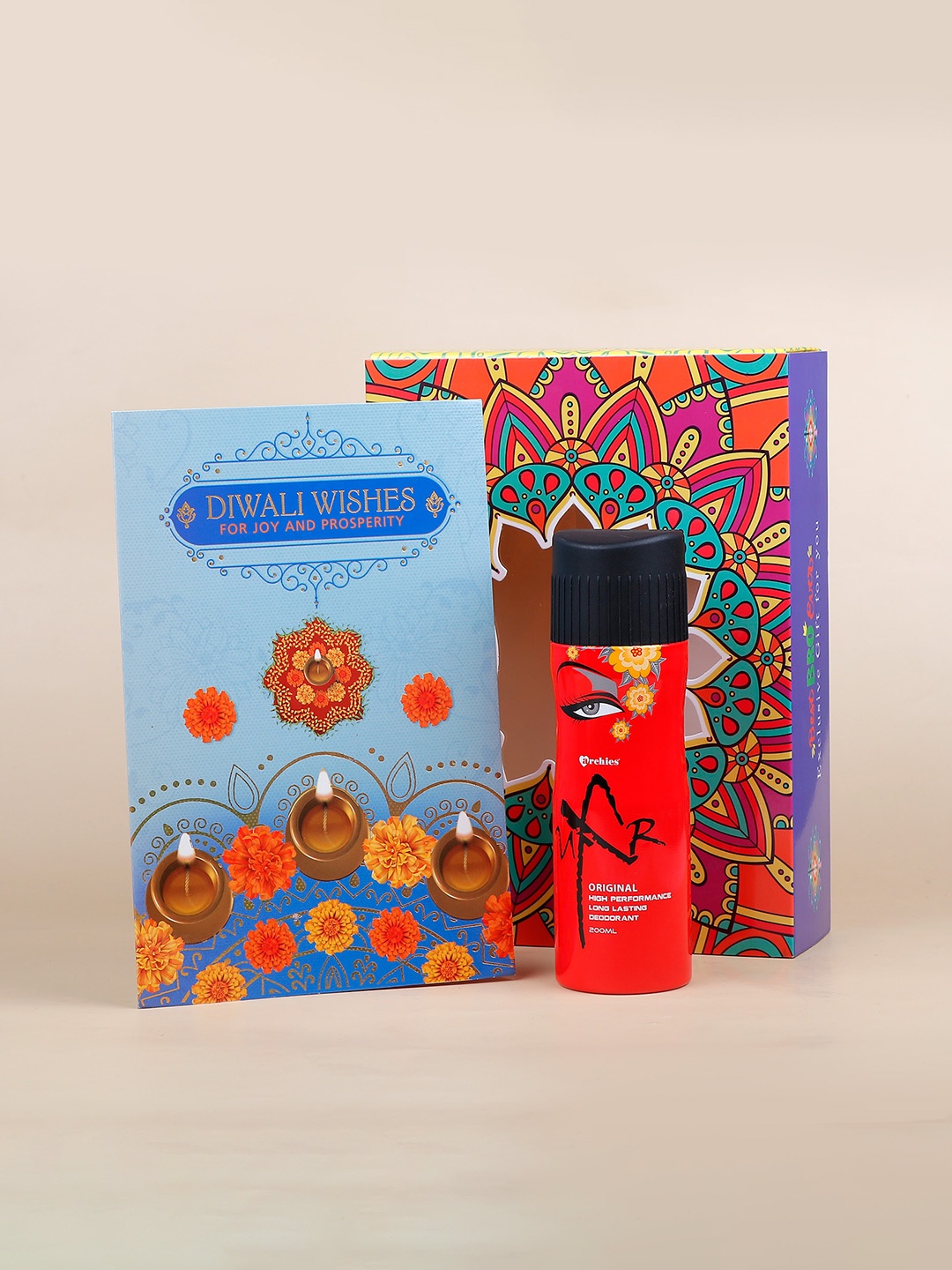 

Archies Blue & Orange-Coloured Prosperous Diwali Card With Deodorant Gift Set- 200 ml