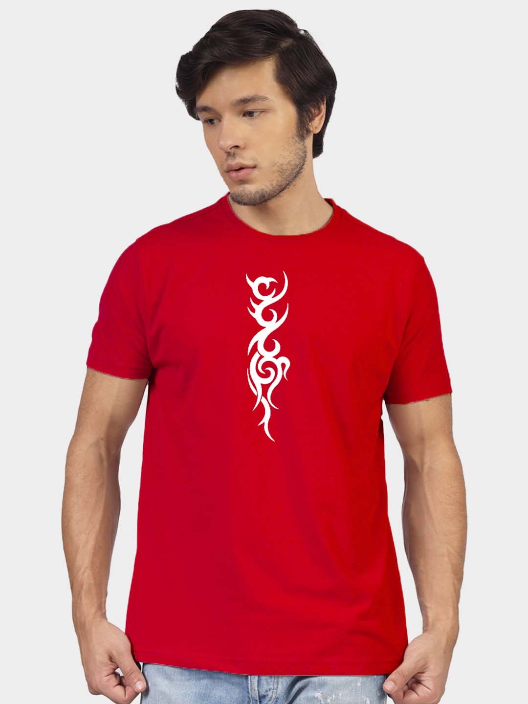 

Greylongg Men Graphic Printed Round Neck Cotton T-shirt, Red
