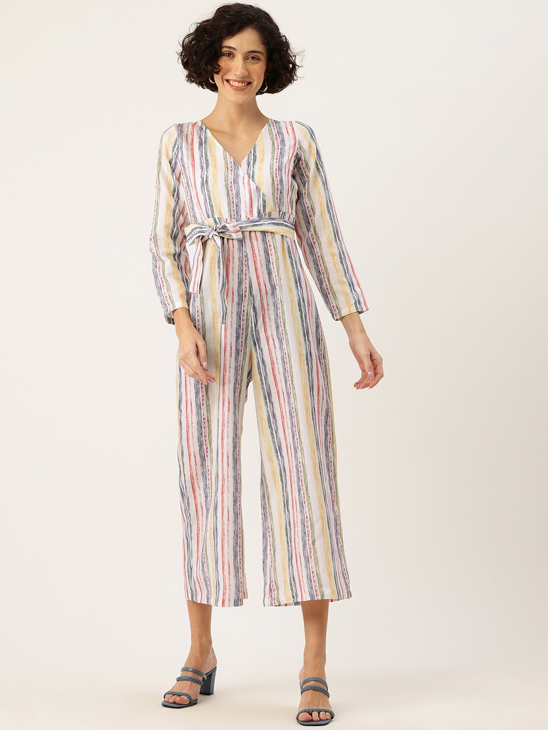 

Sleek Italia Linen Striped Basic Jumpsuit, Multi