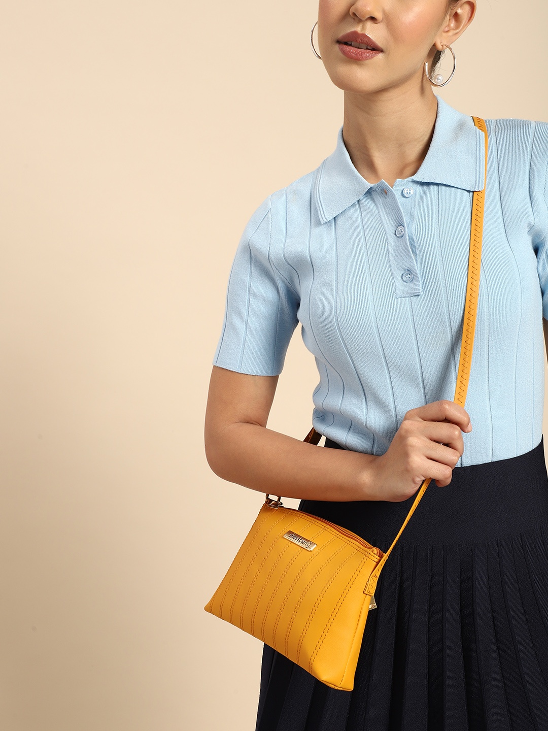 

DressBerry Structured Sling Bag, Mustard