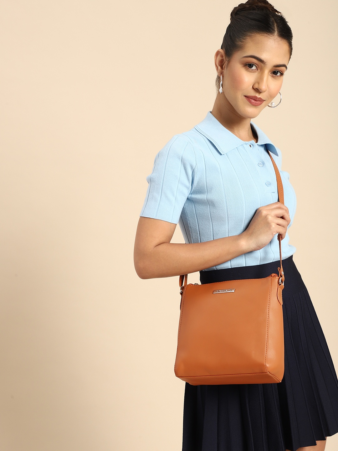 

DressBerry Structured Sling Bag, Tan