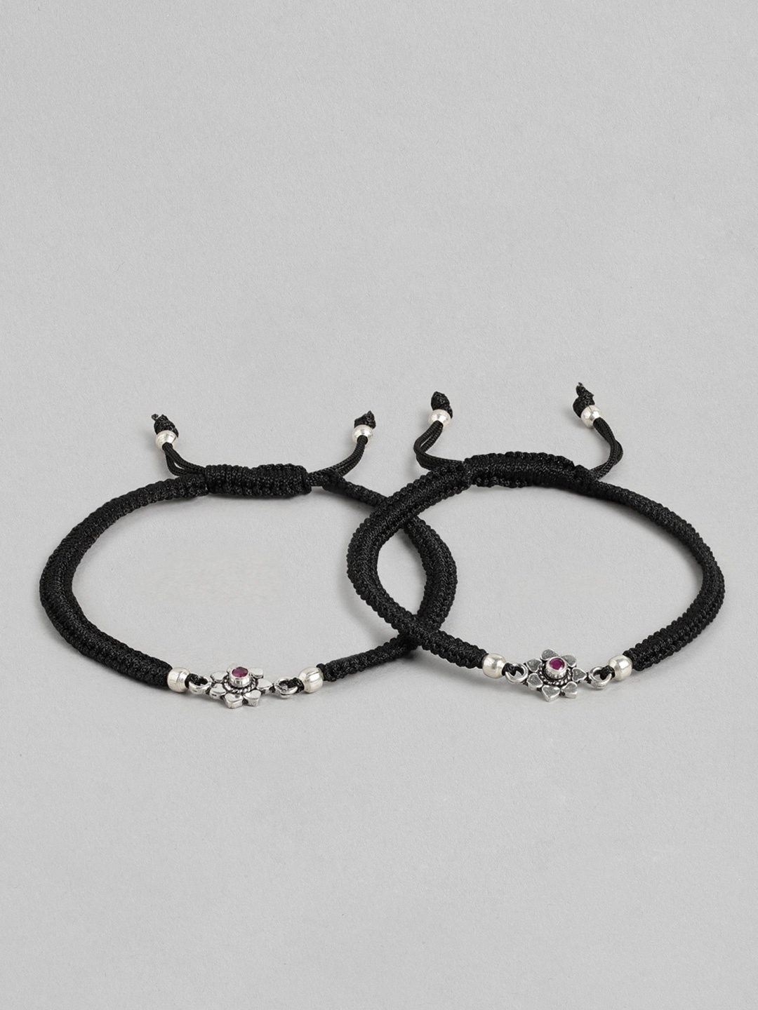 

Zavya Set of 2 925 Pure Sterling Silver Rhodium-Plated Stone Studded Single Anklets