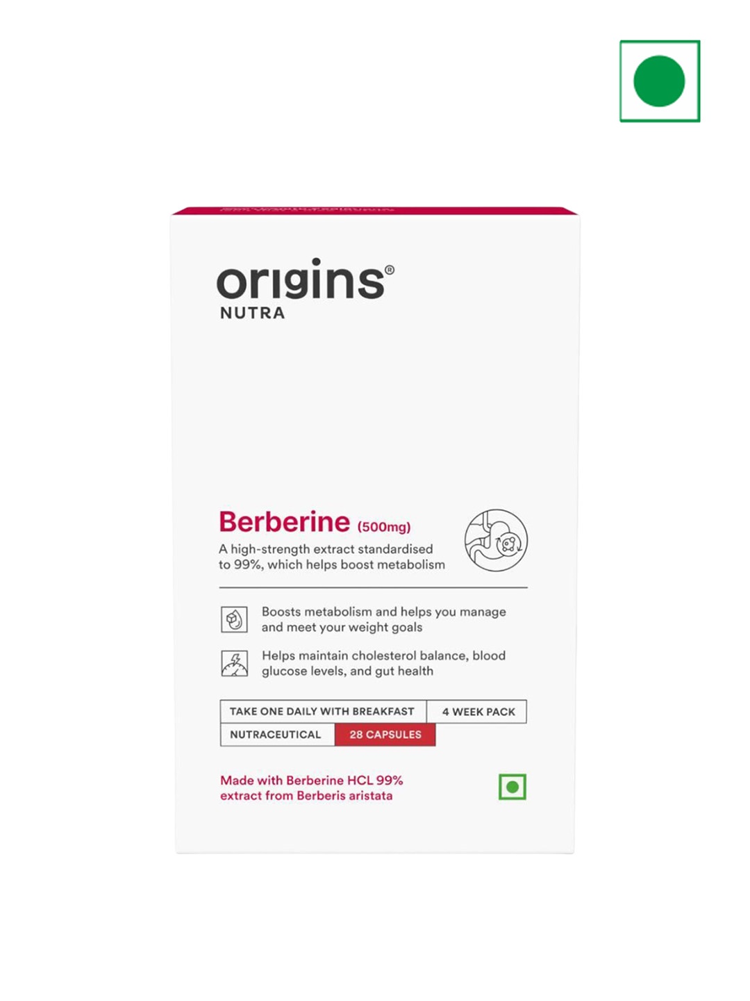 

Origins Nutra Berberine Boost Metabolism & Energy Levels Capsules - 28 Capsules, White