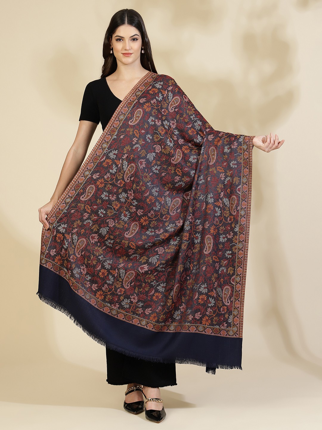 

Zamour Paisley Woven Design Jacquard Weave Shawl, Blue