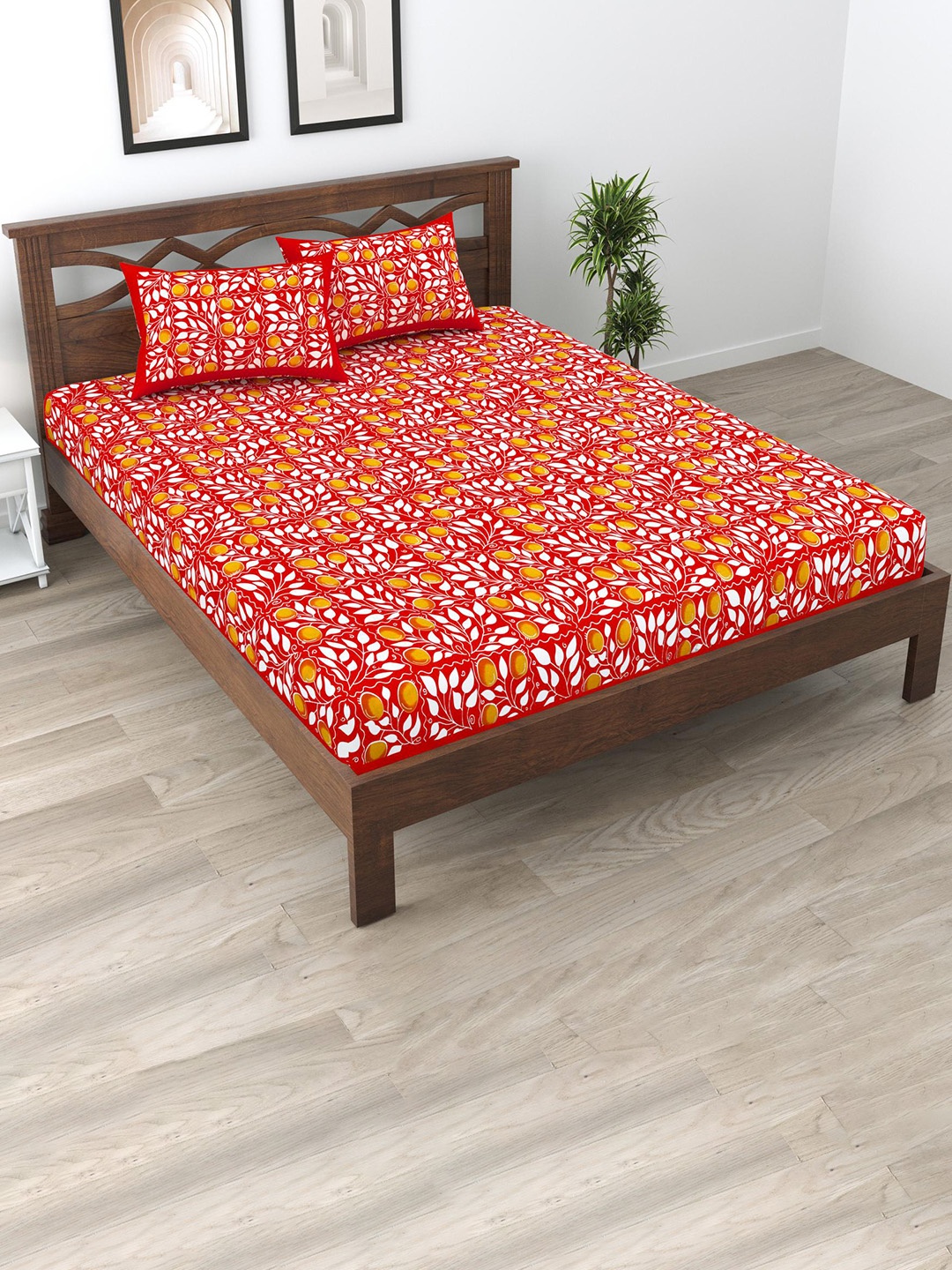 

Aura Red & Yellow Floral Printed Pure Cotton 120 TC Queen Bedsheet Set 2.35 x 2.15m