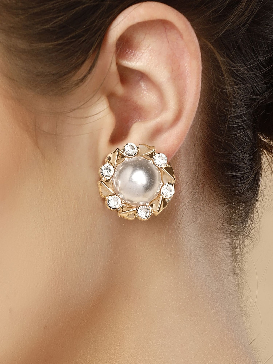 

Bohey by KARATCART Gold Plated Cubic Zirconia Circular Studs