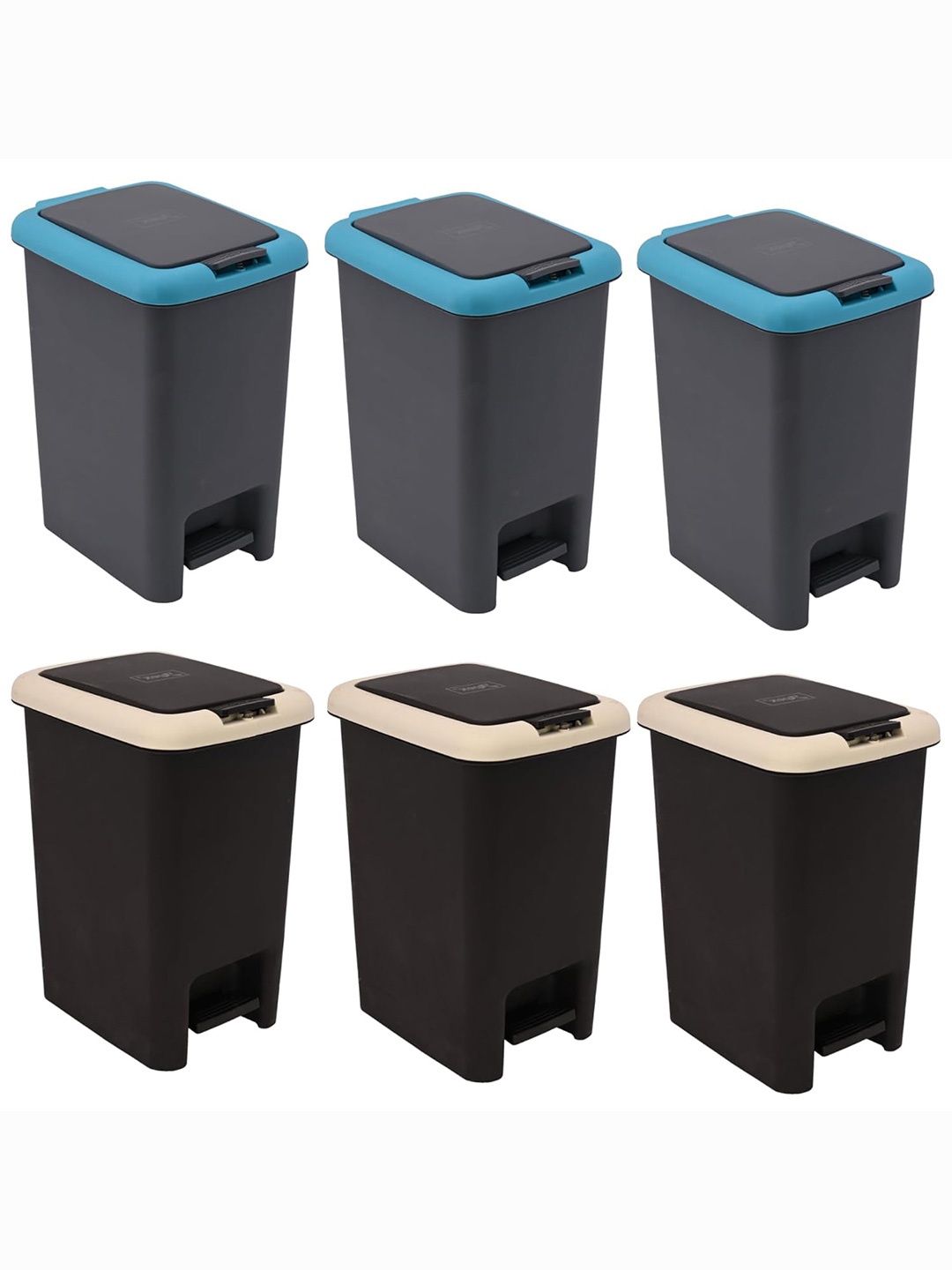 

Kuber Industries Grey & Brown 6 Pieces Pedal Dustbins 7L Each