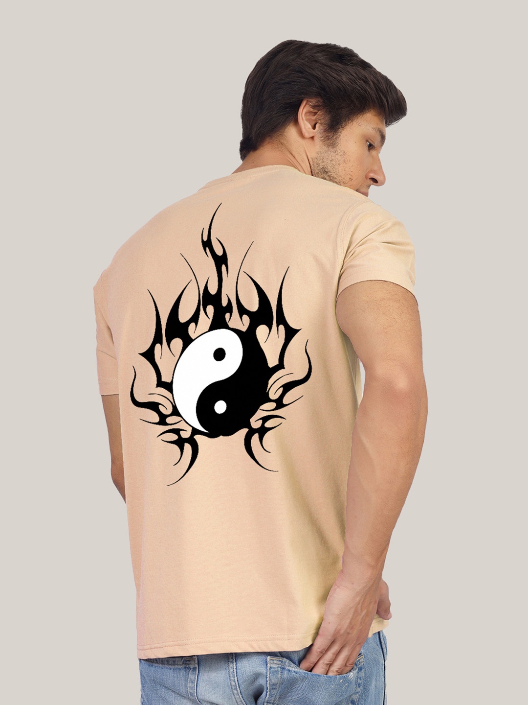 

Greylongg Men Graphic Printed Round Neck T-shirt, Beige