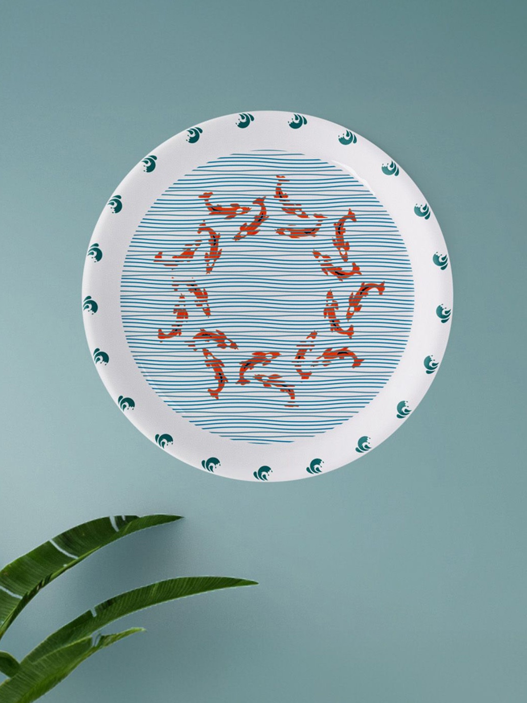 

nestroots White & Blue Sea-Inspired fish Abstract Printed Wall Plate