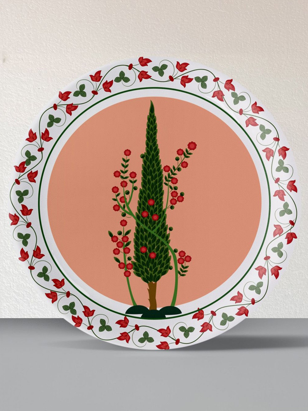 

nestroots White & Peach Printed Ceramic Wall Plate