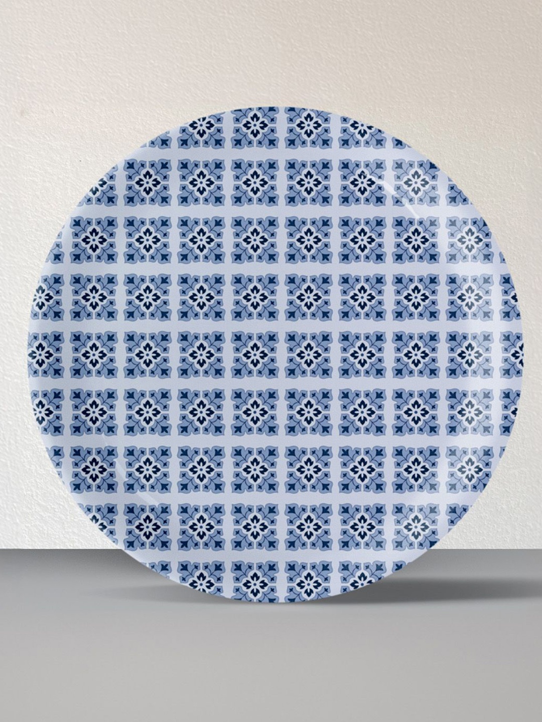 

nestroots White & Blue 1 Piece Geometric Printed Ceramic Wall Plates