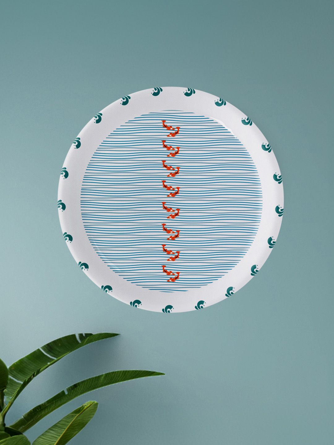 

nestroots symmetry fish White & Blue 1 Pieces Printed Ceramic Wall Plates