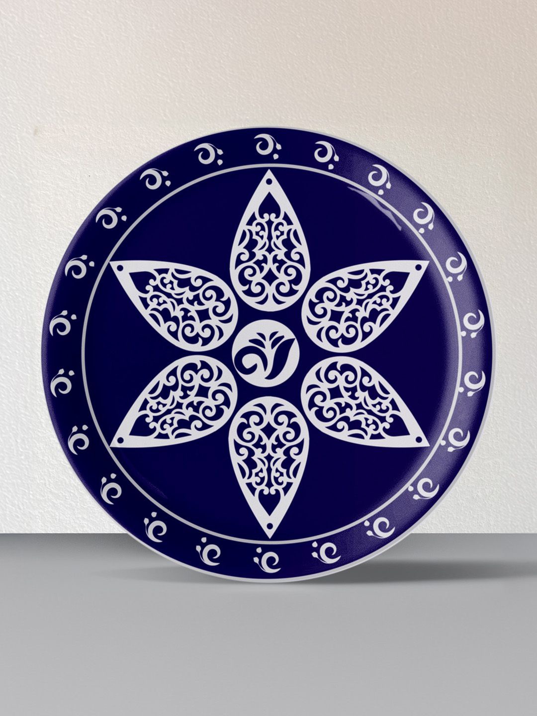 

nestroots White & Navy Blue Floral Printed Ceramic Wall Plate