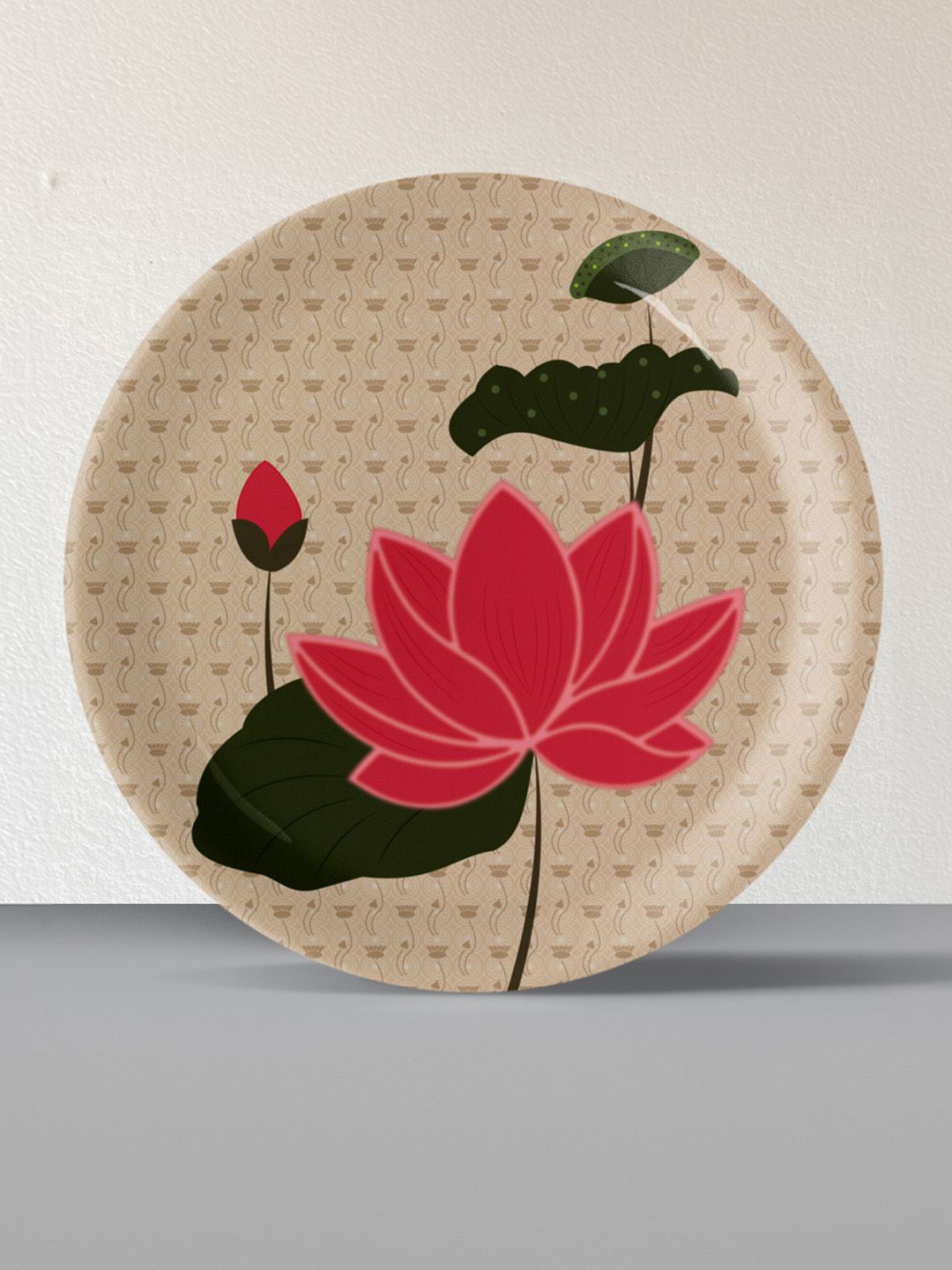 

nestroots Red Printed Ceramic Lotus: Symbol Of Beauty & Purity Floral Leaf Wall Plate